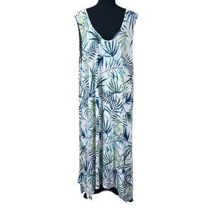 Sigrid Olson White Green Blue Leaves Sleeveless Midi Nightgown Cover-Up Size 2X